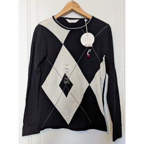 NWT NEW Lady Vesi NCAA UC Cincinnati Bearcats Women's Small Argyle Sweater - Picture 1 of 4